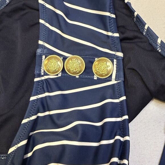 NWT J Crew Cutout One Shoulder One Piece Swimsuit Navy Blue White Stripe Swim 24 - Picture 4 of 15